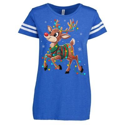 The Red Nose Reindeer For And Christmas Fan Enza Ladies Jersey Football T-Shirt