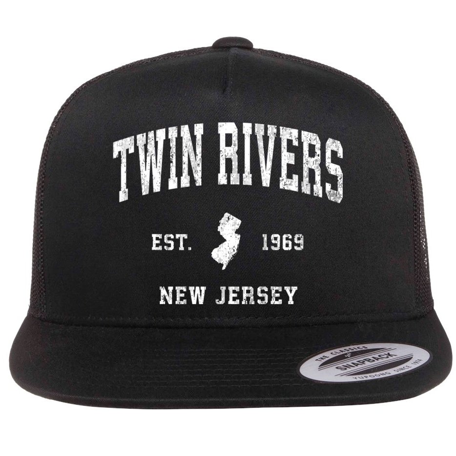 Twin Rivers New Jersey Nj Vintage Athletic Black Sports Flat Bill Trucker Hat