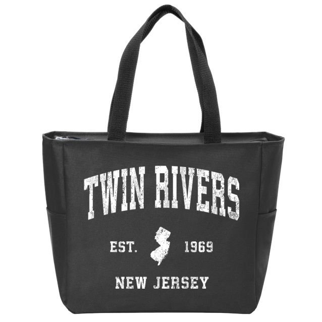 Twin Rivers New Jersey Nj Vintage Athletic Black Sports Zip Tote Bag