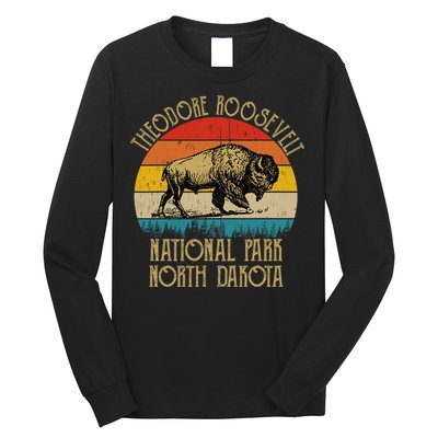 Theodore Roosevelt National Park North Dakota Buffalo Retro Long Sleeve Shirt