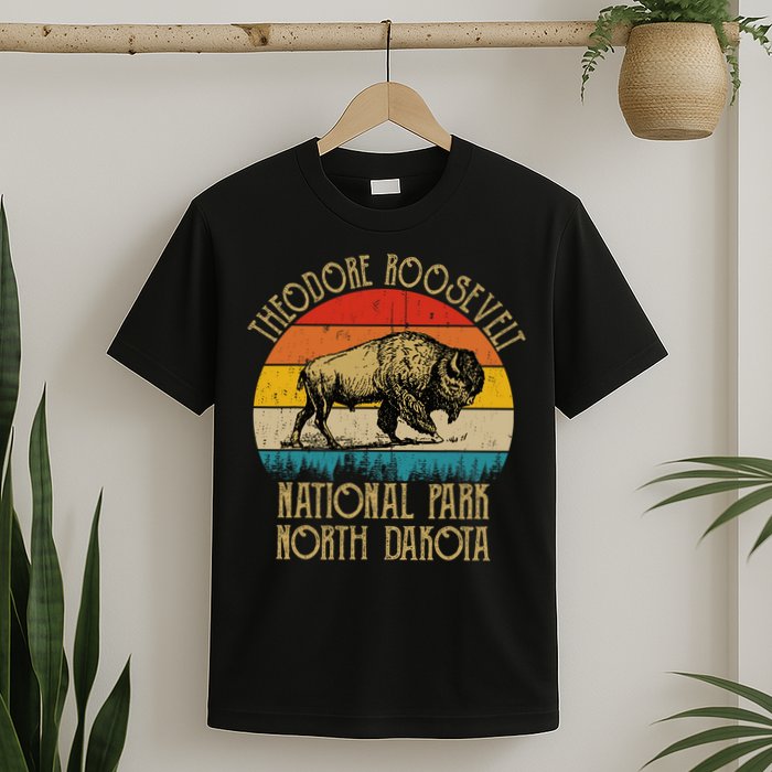 Theodore Roosevelt National Park North Dakota Buffalo Retro T-Shirt