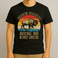 Theodore Roosevelt National Park North Dakota Buffalo Retro T-Shirt