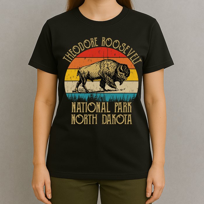 Theodore Roosevelt National Park North Dakota Buffalo Retro T-Shirt