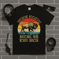 Theodore Roosevelt National Park North Dakota Buffalo Retro T-Shirt