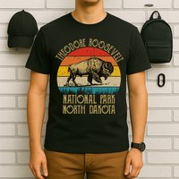 Theodore Roosevelt National Park North Dakota Buffalo Retro T-Shirt