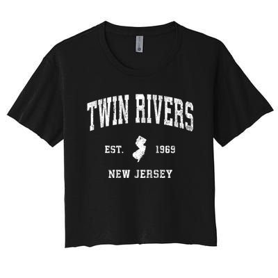 Twin Rivers New Jersey Nj Vintage Established Athletic Sports Women's Crop Top Tee