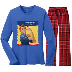 Trump Rosie No Apologies 2024 Gift Women's Long Sleeve Flannel Pajama Set 