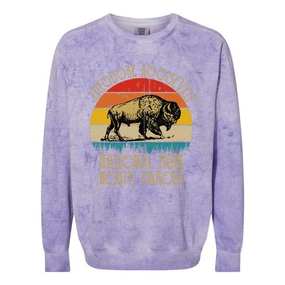 Theodore Roosevelt National Park North Dakota Buffalo Retro Colorblast Crewneck Sweatshirt