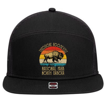 Theodore Roosevelt National Park North Dakota Buffalo Retro 7 Panel Mesh Trucker Snapback Hat