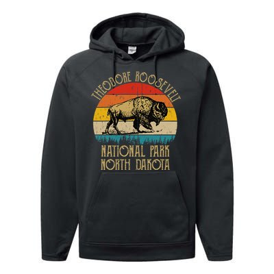 Theodore Roosevelt National Park North Dakota Buffalo Retro Performance Fleece Hoodie