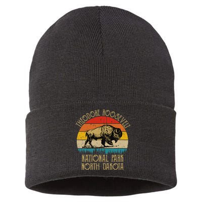 Theodore Roosevelt National Park North Dakota Buffalo Retro Sustainable Knit Beanie