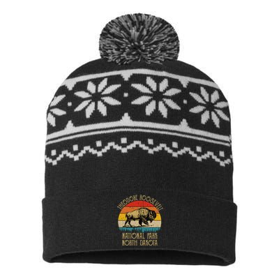 Theodore Roosevelt National Park North Dakota Buffalo Retro USA-Made Snowflake Beanie