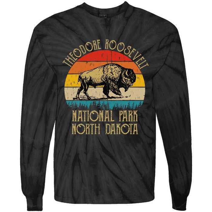 Theodore Roosevelt National Park North Dakota Buffalo Retro Tie-Dye Long Sleeve Shirt