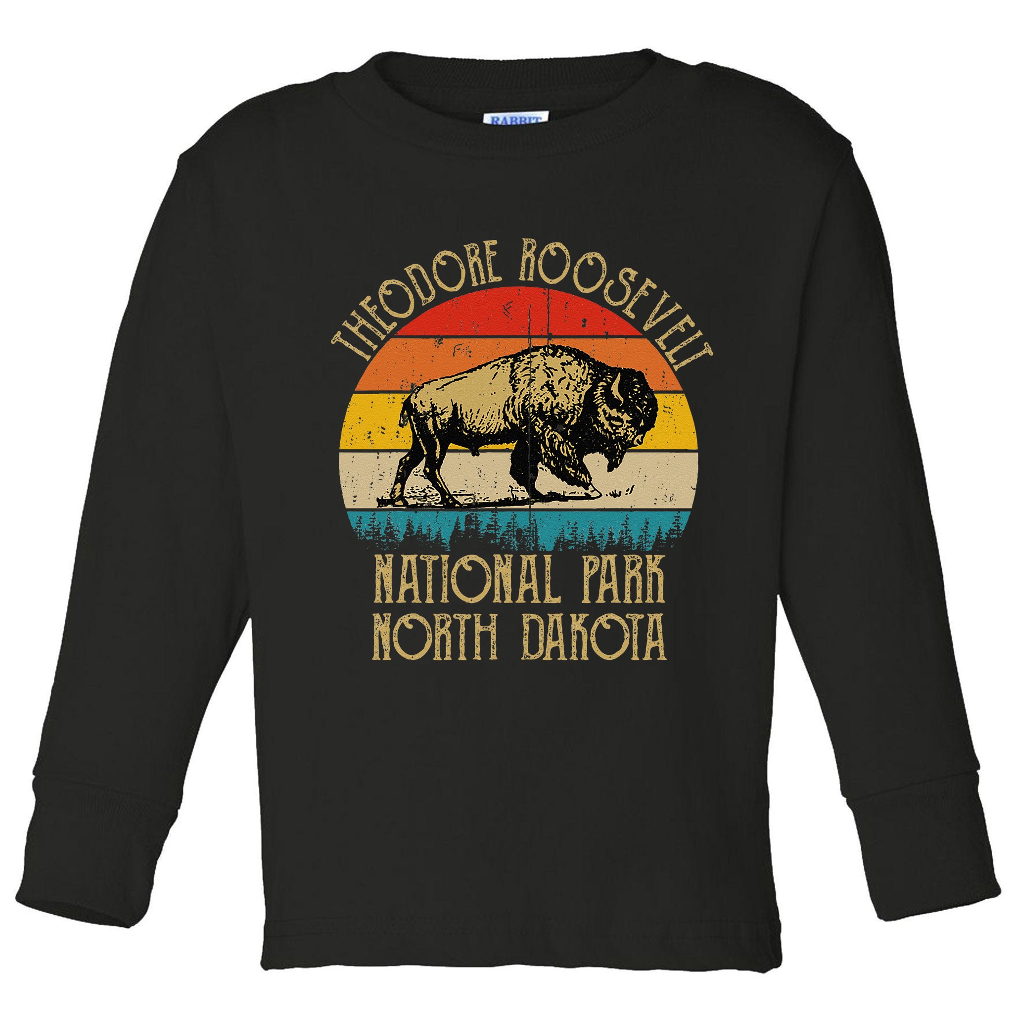 Theodore Roosevelt National Park North Dakota Buffalo Retro Toddler Long Sleeve Shirt