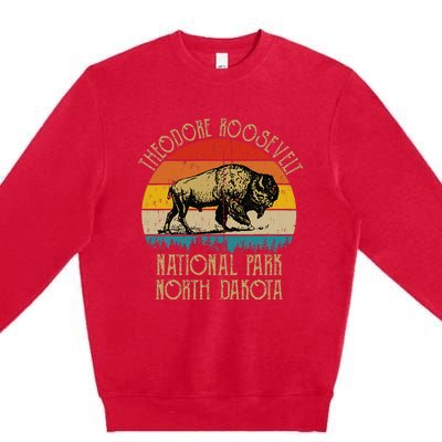 Theodore Roosevelt National Park North Dakota Buffalo Retro Premium Crewneck Sweatshirt