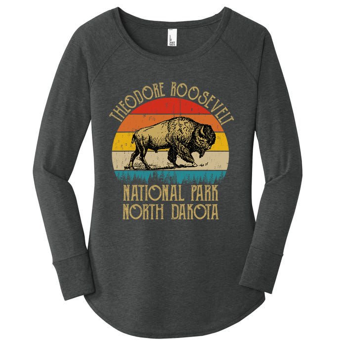 Theodore Roosevelt National Park North Dakota Buffalo Retro Women's Perfect Tri Tunic Long Sleeve Shirt