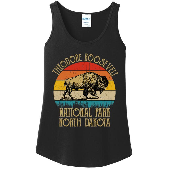 Theodore Roosevelt National Park North Dakota Buffalo Retro Ladies Essential Tank