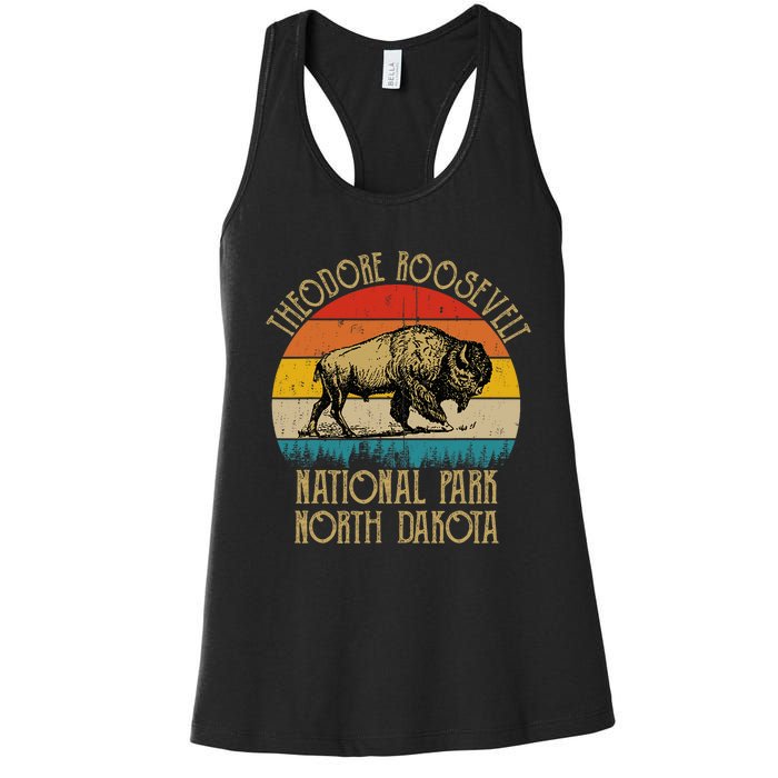 Theodore Roosevelt National Park North Dakota Buffalo Retro Women's Racerback Tank