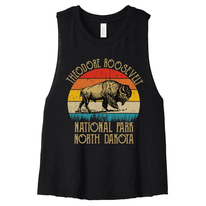 Theodore Roosevelt National Park North Dakota Buffalo Retro Women's Racerback Cropped Tank