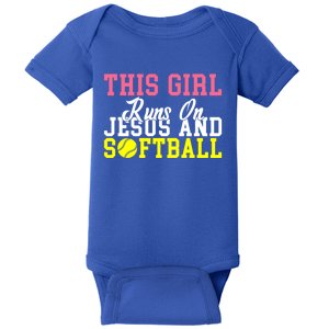 This Runs On Jesus And Softball Gift Baby Bodysuit