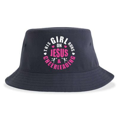 This Runs On Jesus And Cheerleading Gifts Sustainable Bucket Hat