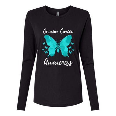 Teal Ribbon Ovarian Cancer Awareness Womens Cotton Relaxed Long Sleeve T-Shirt