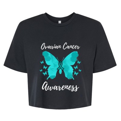 Teal Ribbon Ovarian Cancer Awareness Bella+Canvas Jersey Crop Tee