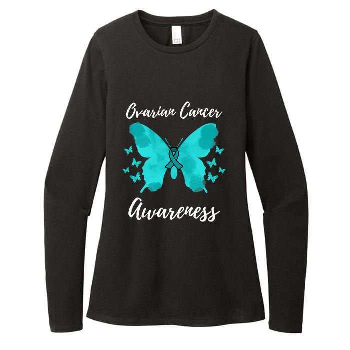 Teal Ribbon Ovarian Cancer Awareness Womens CVC Long Sleeve Shirt