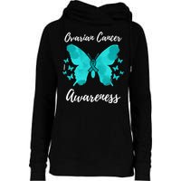 Teal Ribbon Ovarian Cancer Awareness Womens Funnel Neck Pullover Hood