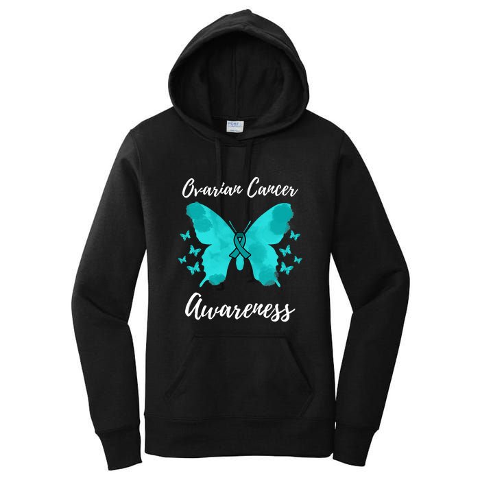 Teal Ribbon Ovarian Cancer Awareness Women's Pullover Hoodie