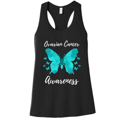 Teal Ribbon Ovarian Cancer Awareness Women's Racerback Tank