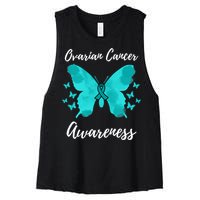 Teal Ribbon Ovarian Cancer Awareness Women's Racerback Cropped Tank