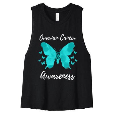 Teal Ribbon Ovarian Cancer Awareness Women's Racerback Cropped Tank