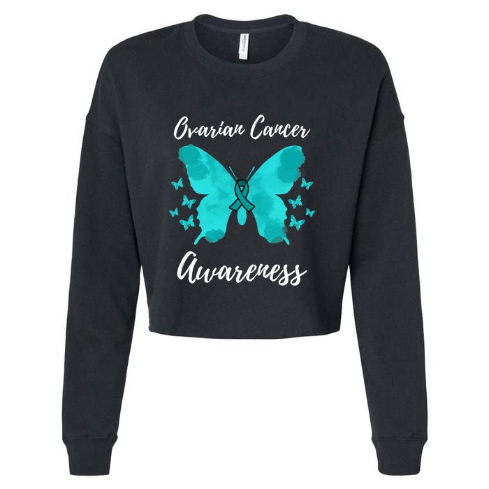 Teal Ribbon Ovarian Cancer Awareness Cropped Pullover Crew