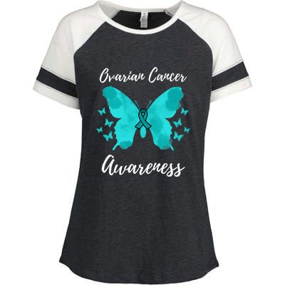 Teal Ribbon Ovarian Cancer Awareness Enza Ladies Jersey Colorblock Tee