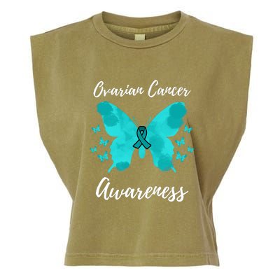 Teal Ribbon Ovarian Cancer Awareness Garment-Dyed Women's Muscle Tee