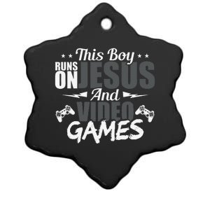 This Runs On Jesus And Video Games Lover Gift Player Ceramic Star Ornament