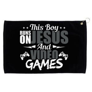 This Runs On Jesus And Video Games Lover Gift Player Grommeted Golf Towel