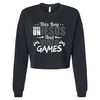 This Runs On Jesus And Video Games Lover Gift Player Cropped Pullover Crew