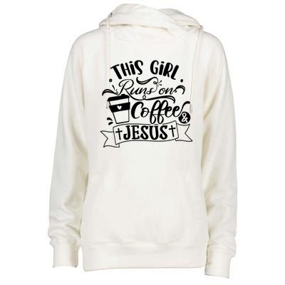 This Runs On Coffee And Jesus Religious Christian Cute Gift Womens Funnel Neck Pullover Hood