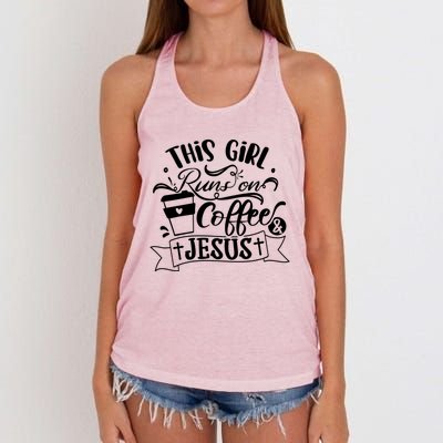 This Runs On Coffee And Jesus Religious Christian Cute Gift Women's Knotted Racerback Tank