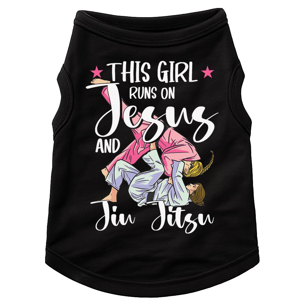 This  Runs On Jesus And Jiu Jitsu Gift Doggie Tank