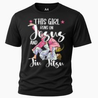 This  Runs On Jesus And Jiu Jitsu Gift Cooling Performance Crew T-Shirt