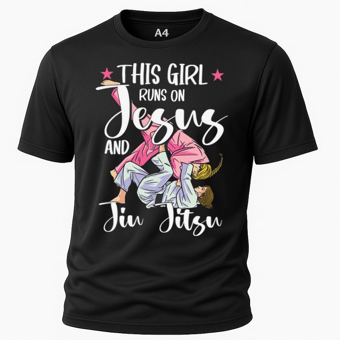 This  Runs On Jesus And Jiu Jitsu Gift Cooling Performance Crew T-Shirt
