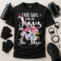This  Runs On Jesus And Jiu Jitsu Gift Cooling Performance Crew T-Shirt