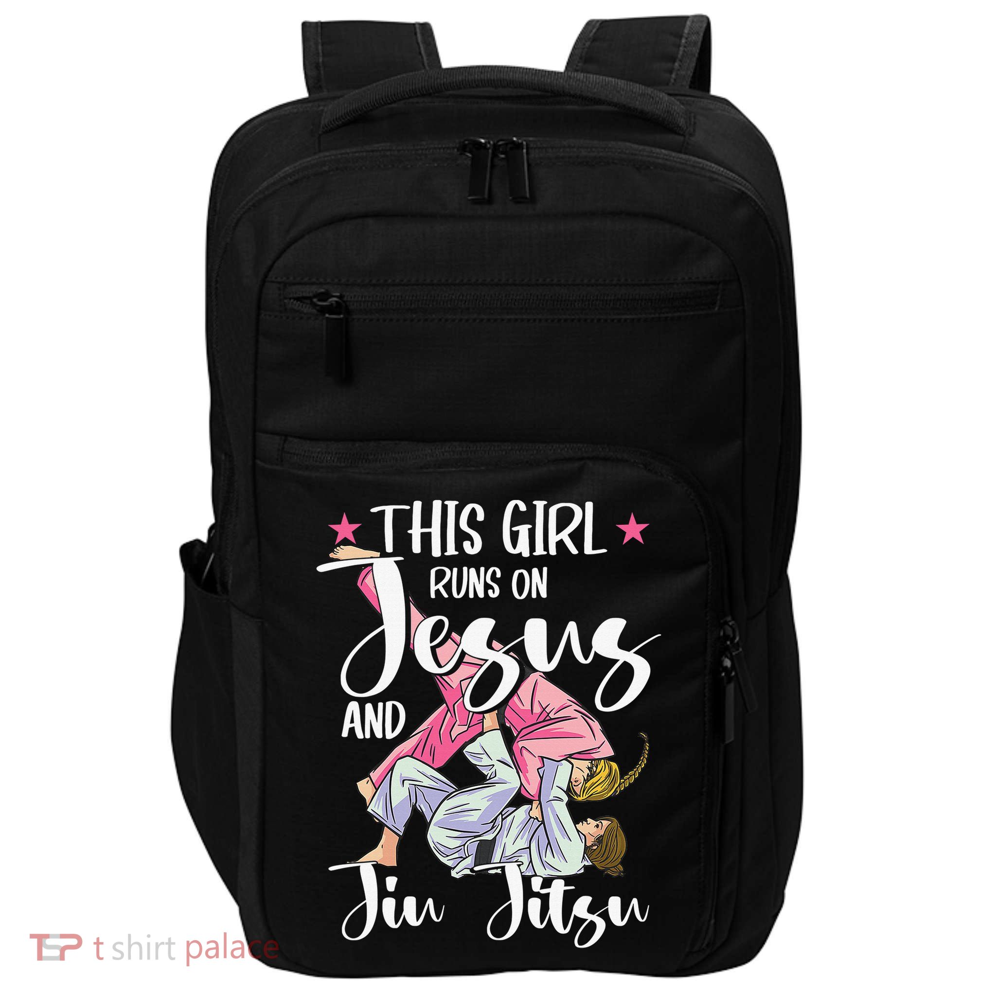 This  Runs On Jesus And Jiu Jitsu Gift Impact Tech Backpack