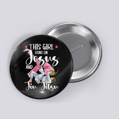 This  Runs On Jesus And Jiu Jitsu Gift Button