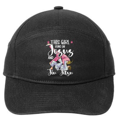 This  Runs On Jesus And Jiu Jitsu Gift 7-Panel Snapback Hat