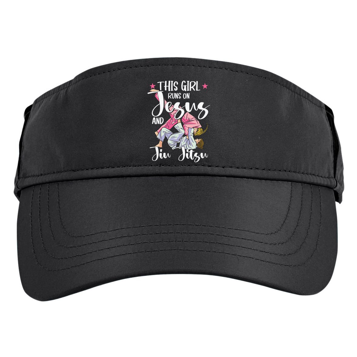This  Runs On Jesus And Jiu Jitsu Gift Adult Drive Performance Visor