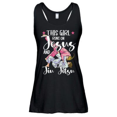 This  Runs On Jesus And Jiu Jitsu Gift Ladies Essential Flowy Tank
